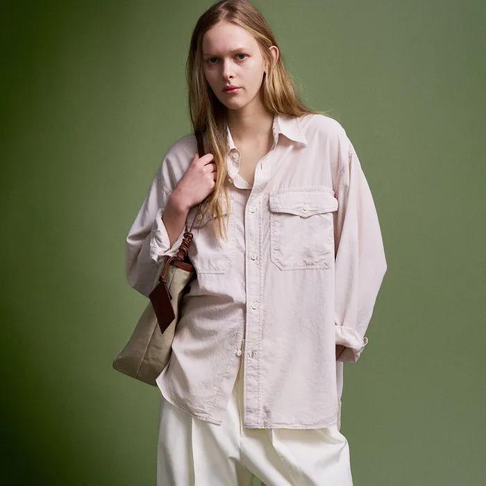 오버핏 더블 포켓 셔츠_cream