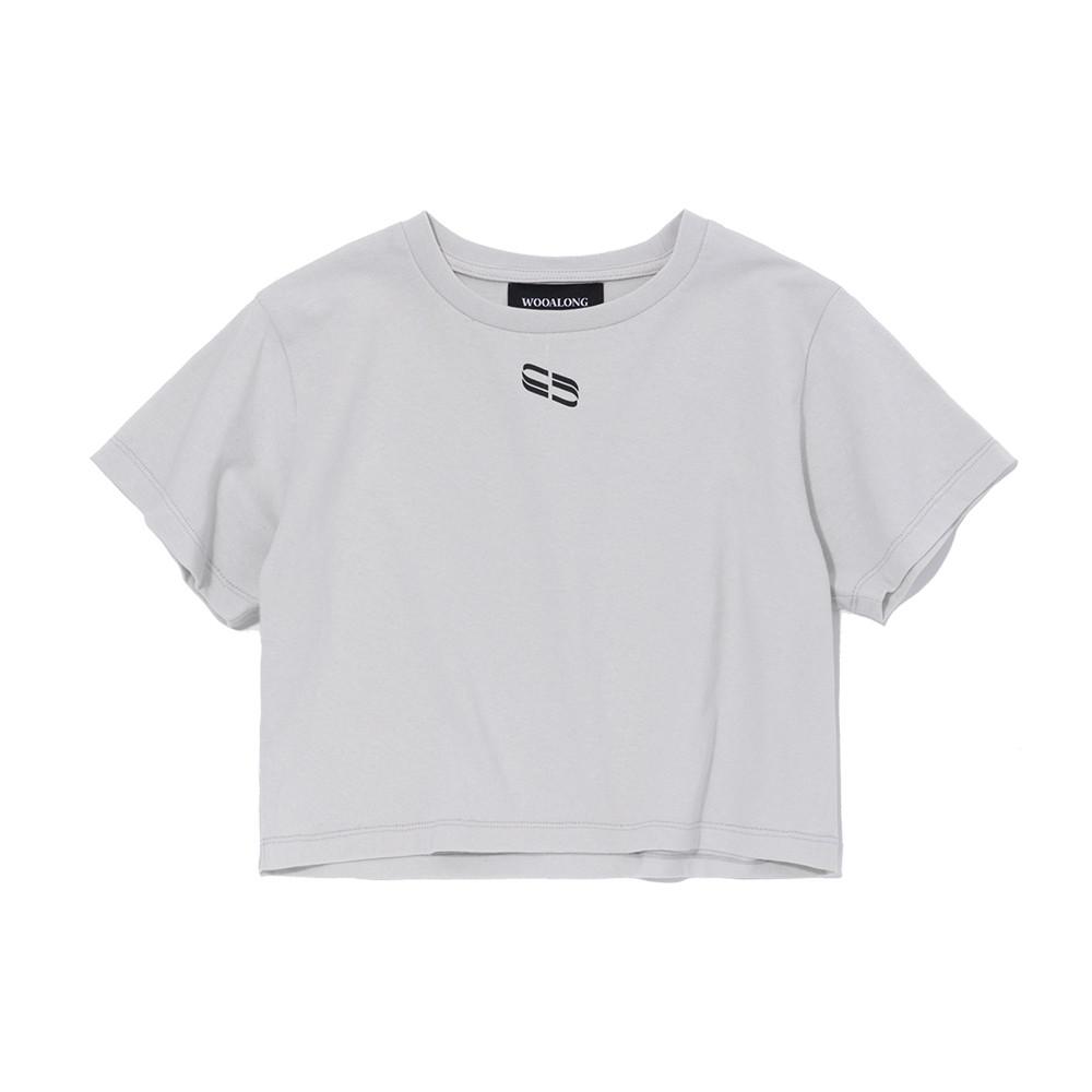 [우알롱] 스핀 로고 코튼 크롭 반팔 티셔츠 라이트 그레이