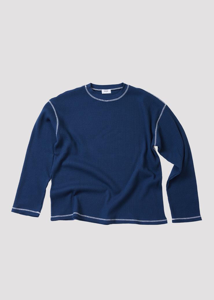 WAFFLE LONG SLEEVE TSHIRT FLAT LOVE NAVY