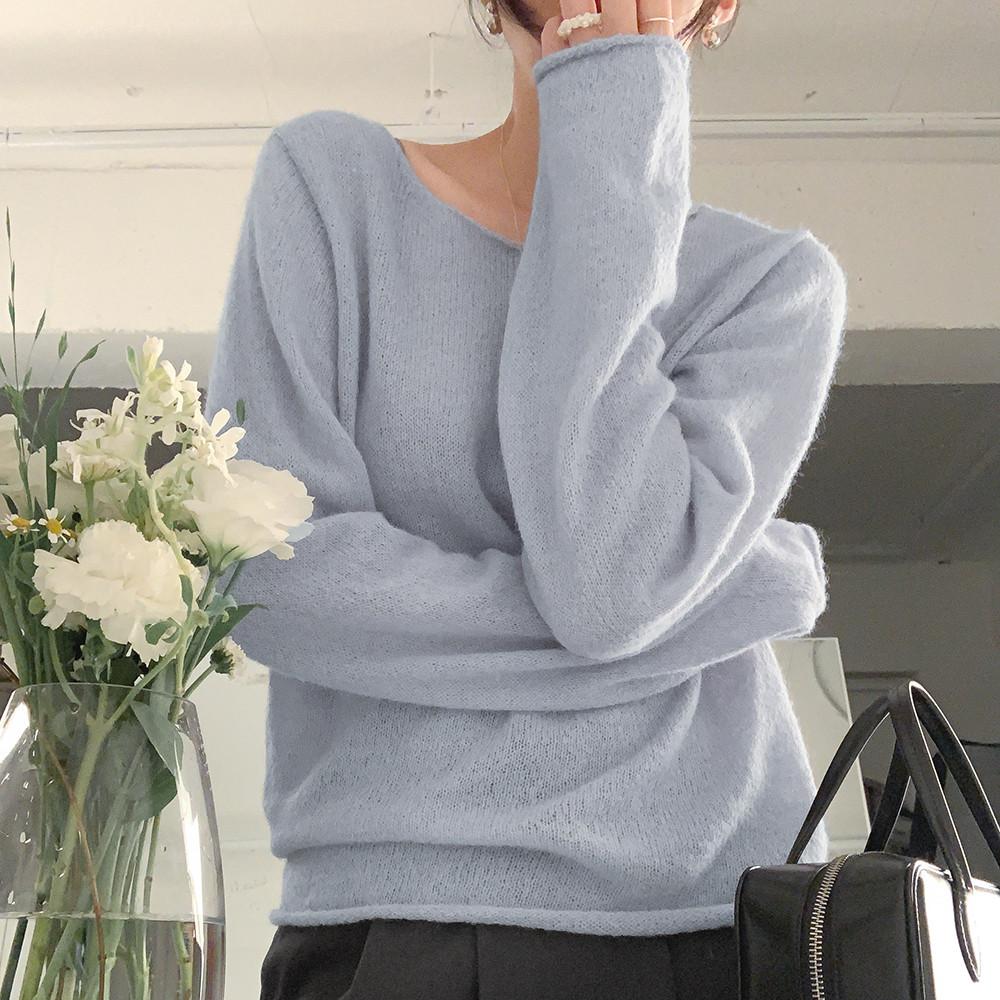 (자체제작) 숄레 루즈핏 알파카 니트 세트가능 (블루그레이)