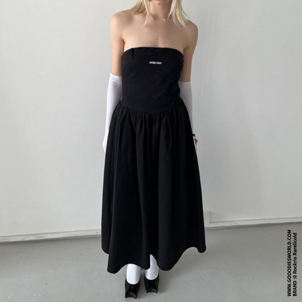 Rockrio Rarelicold 원피스 텐셀 퍼피 롱 오프숄더 레이어스 드레스 (블랙)