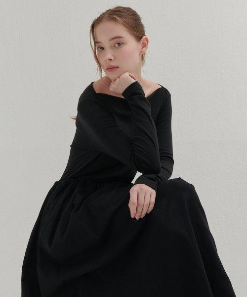 23 FW 보트넥 레이어드 원피스 (블랙)