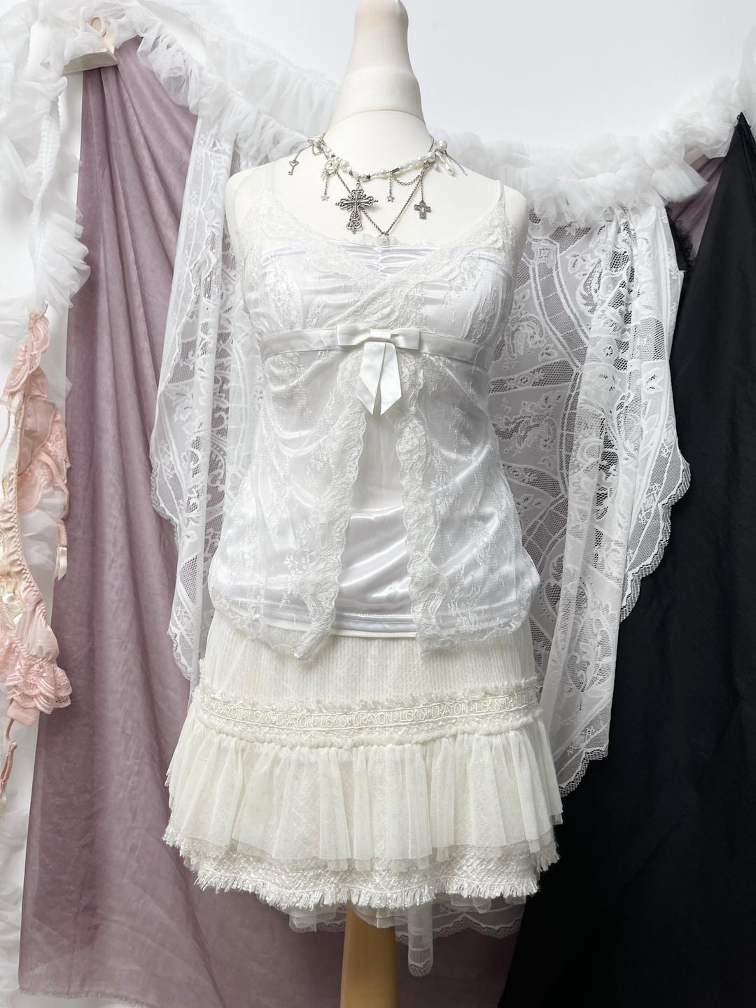 Cecil Mcbee Satin Open Front Lace Camisole