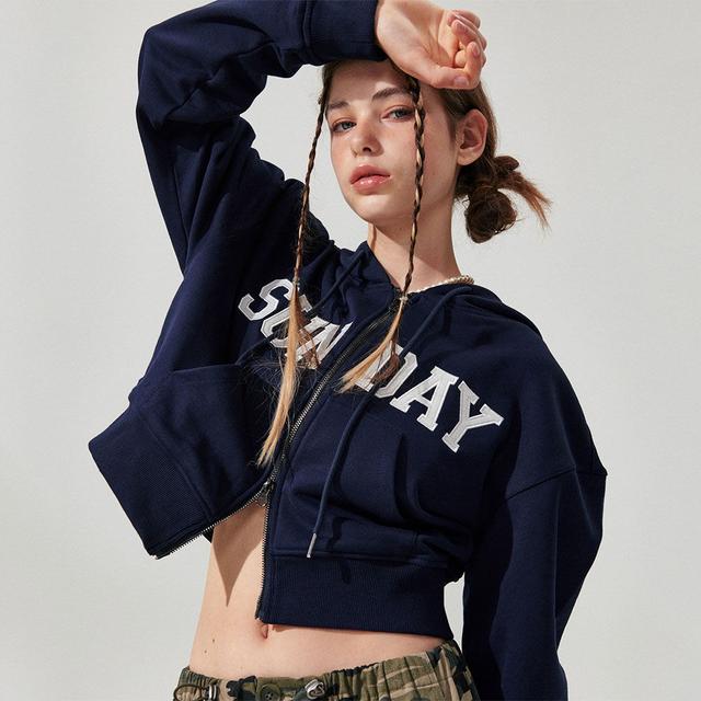 Sunday Crop Hood Zip-up [Navy]