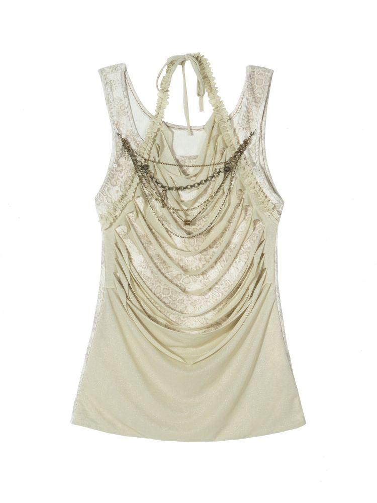 Leopard Swing Neck Fake Two Piece Vest Top【s0000013323】