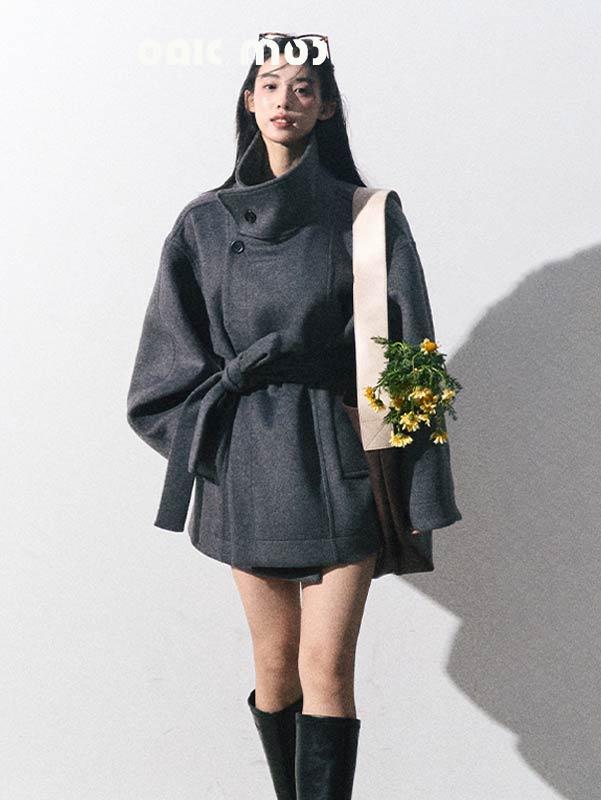 [OAK MOO] "Breath of Time\" High Neck Belted Wool Coat
