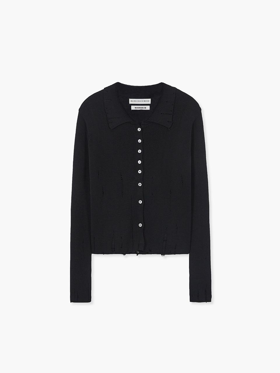 RIBBED COLLAR CARDIGAN_black