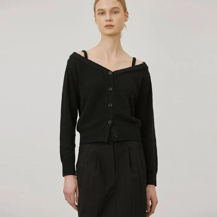 Carrie Boat-neck Cardigan Set (Black)