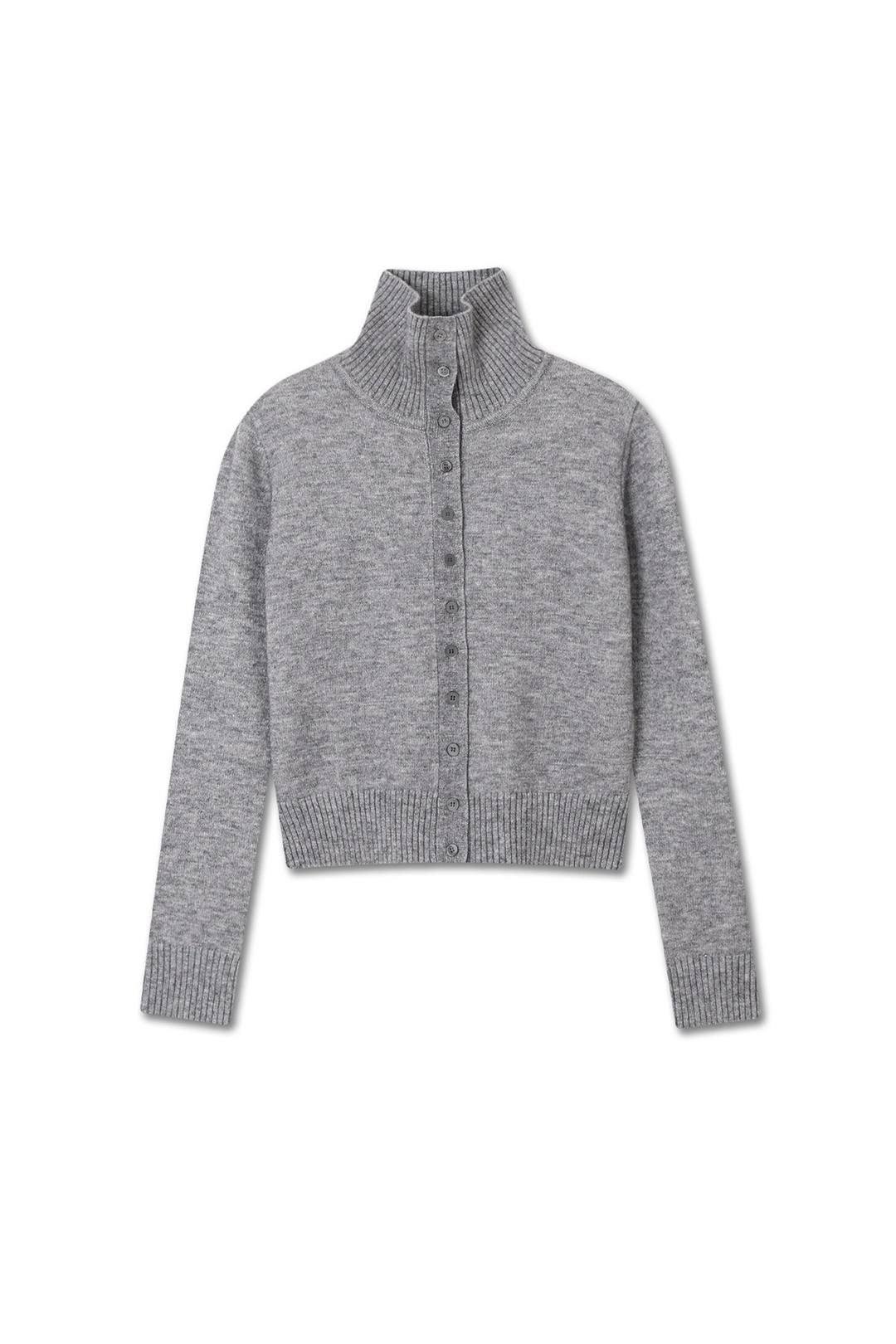 MICHIKO LONDON - HIGH NECK BUTTON CARDIGAN MELANGE GREY