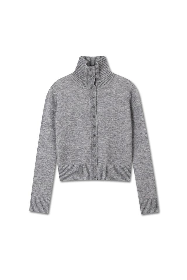 MICHIKO LONDON - HIGH NECK BUTTON CARDIGAN MELANGE GREY