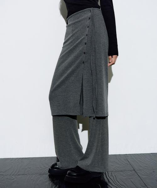 아르보르 리브드 레이어드 스커트 팬츠 [그레이]