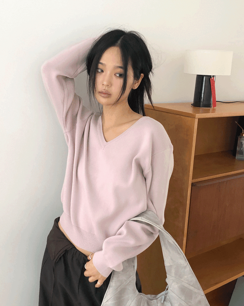 원더원더 [14col💞] 칸니 베이직 브이넥 긴팔 니트