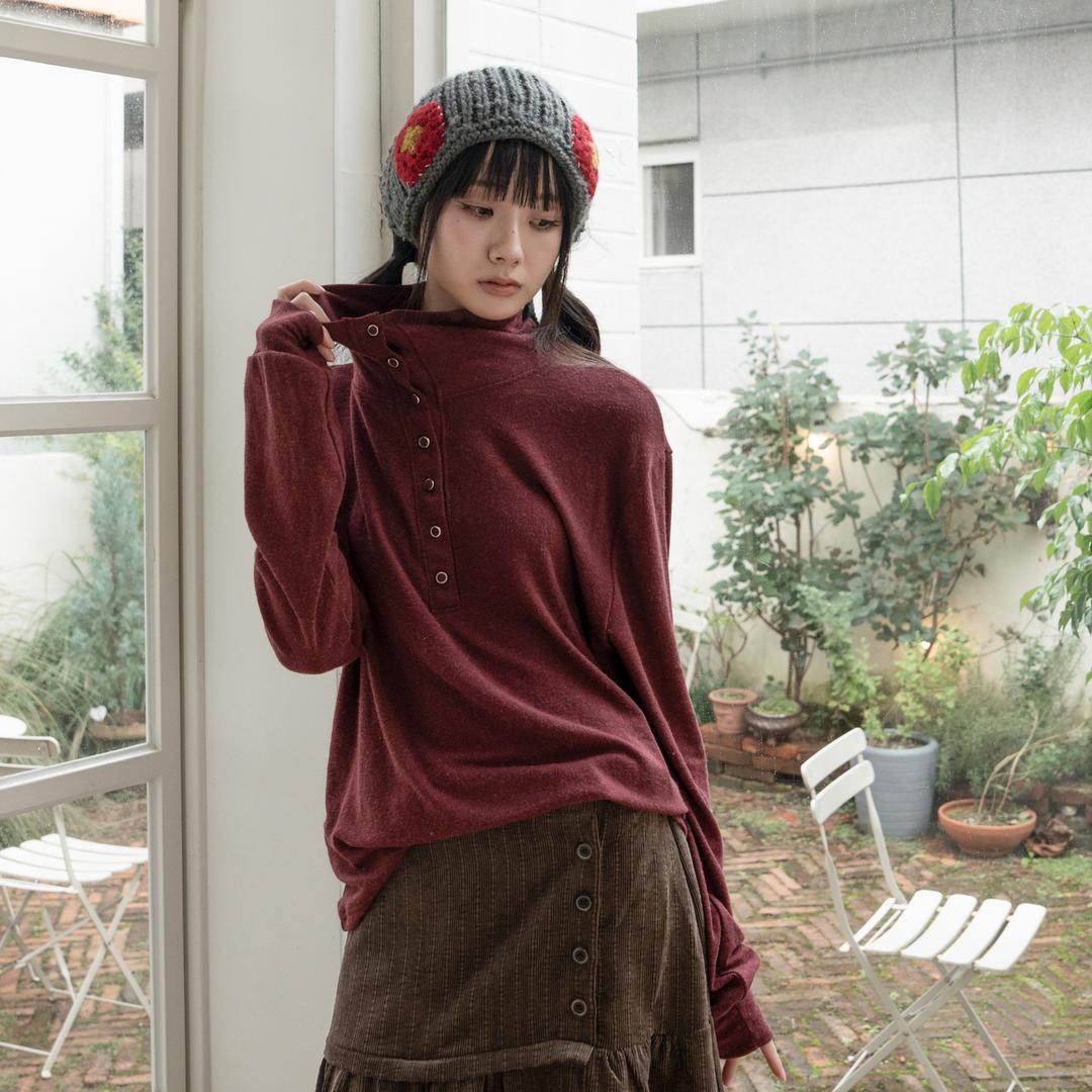틸데서울 앙고라 버튼 하이넥 폴라 티셔츠 4color