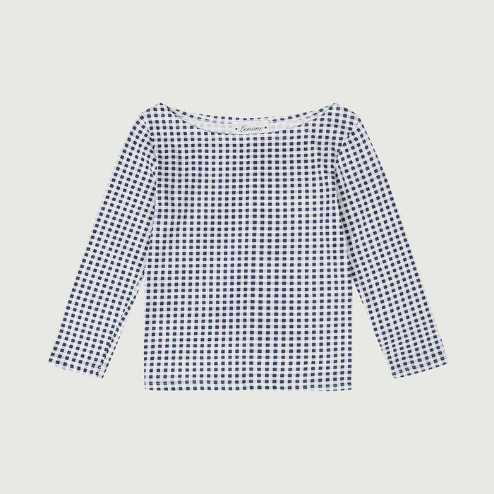 [5차/예약배송] Gingham Boat Neck T-shirt / Navy