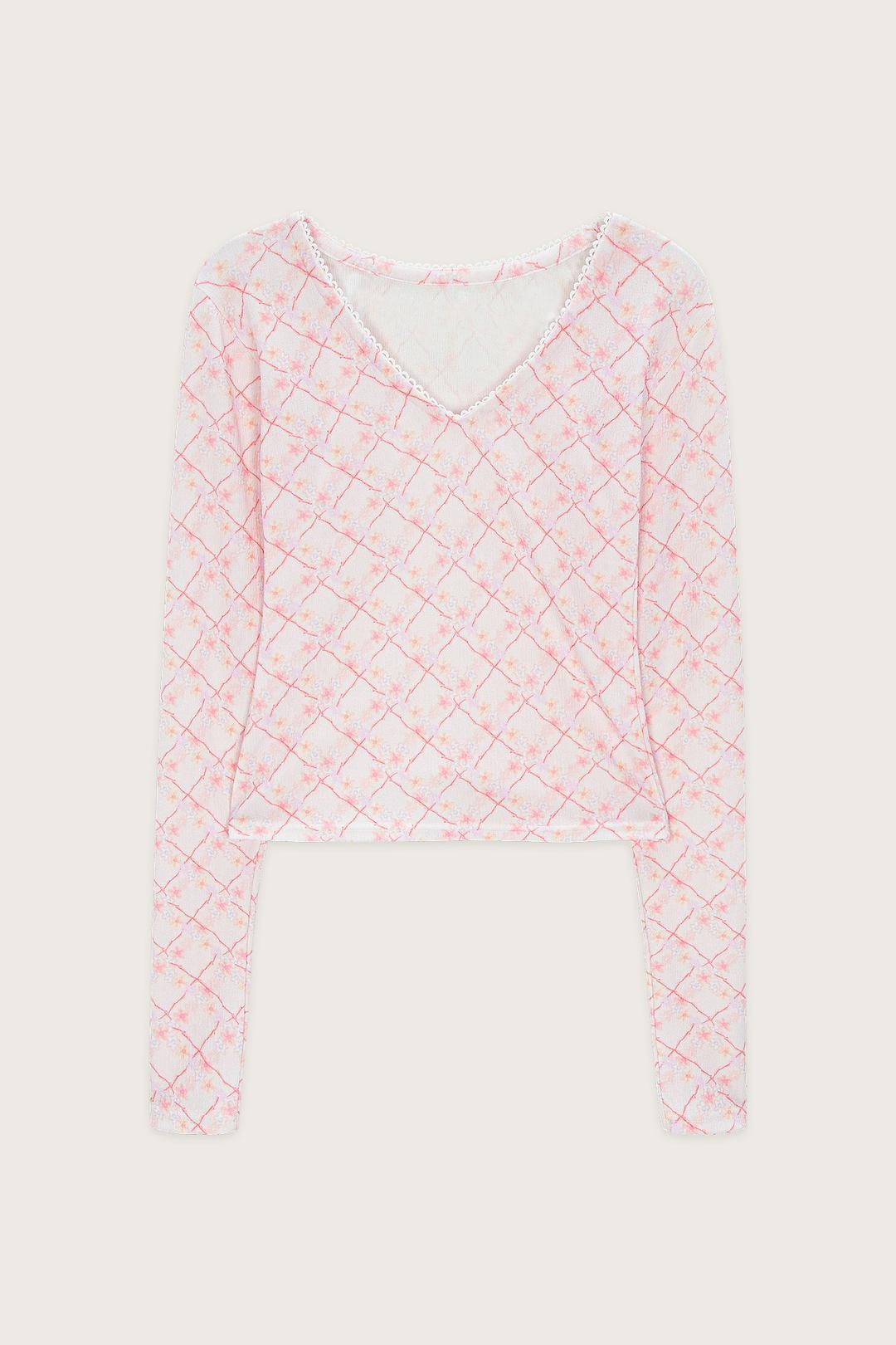 PRINTED V-NECK LONG SLEEVE (LIGHT PINK)