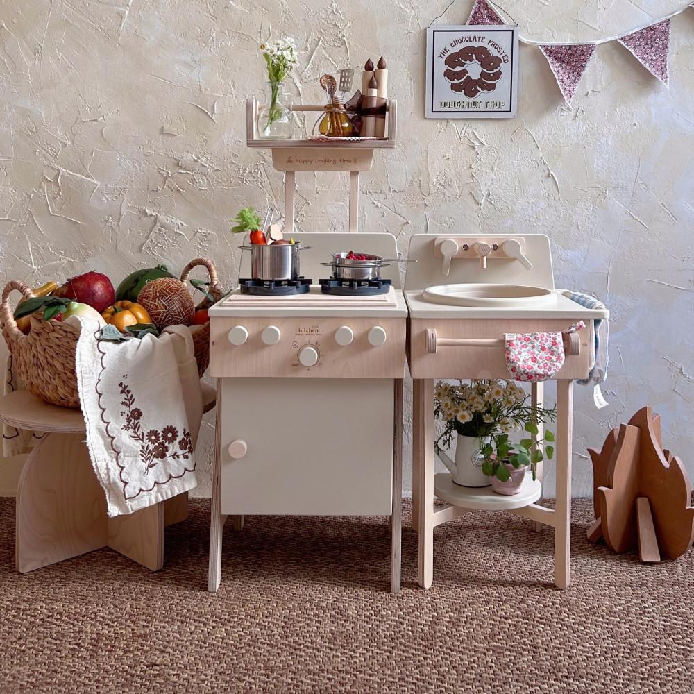 원목 주방놀이 세트 아기주방놀이 씽크대 쿠쿠린넨플레이키친