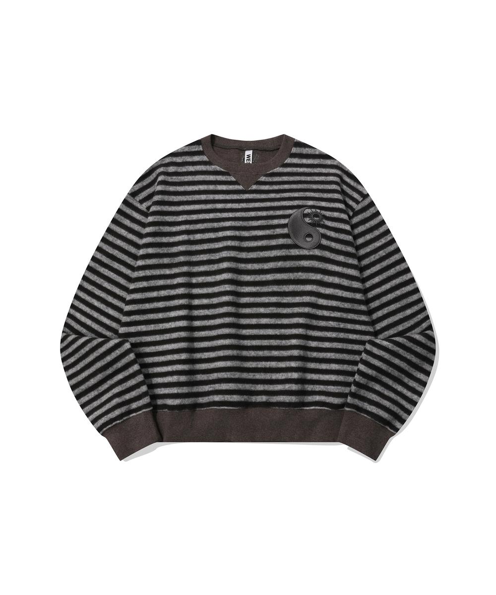 STRIPE YINYANG EMBROIDERY SWEAT SHIRTS(BROWN)