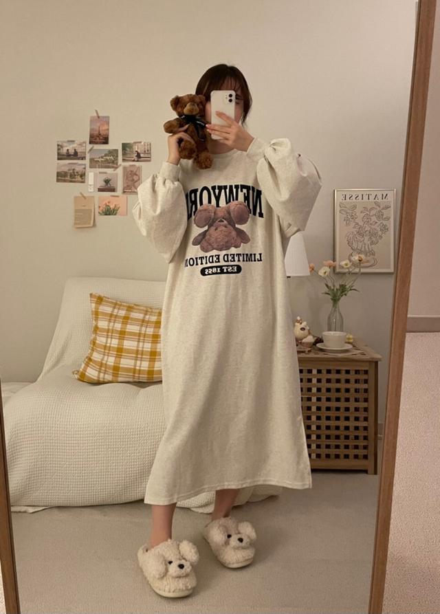 거꾸로 테디 원피스 루즈핏 가을 겨울 봄 편한 홈 실내 캐주얼
