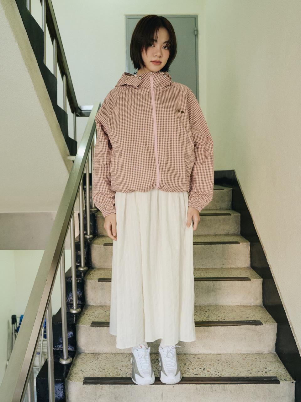 [REPPIER] Check Hooded Windbreaker (Pink Brown)