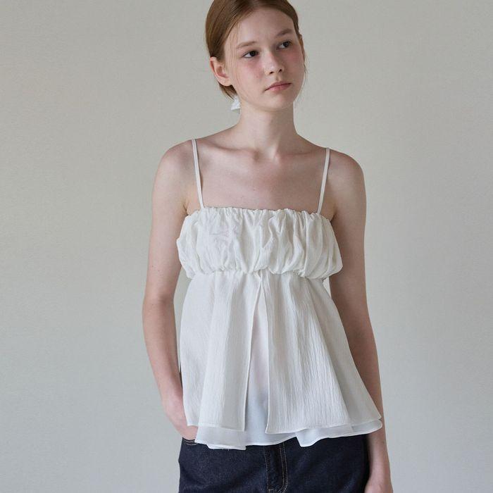 LAYERED SHIRRING BLOUSE - WHITE