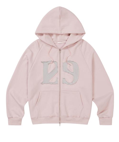 129 로고 패치 후드 집업 라이트 핑크
