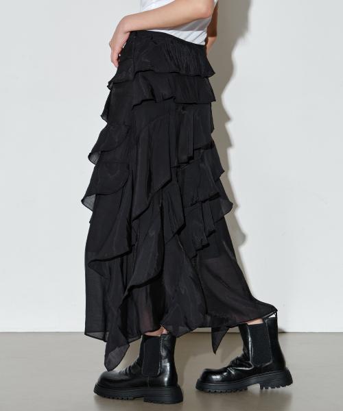 드레이프 쉬폰 롱 스커트 [블랙]