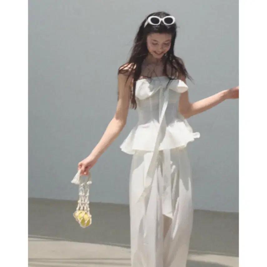 OAKMOO 블라우스 튜브탑 셔츠 리본 매듭 셔츠