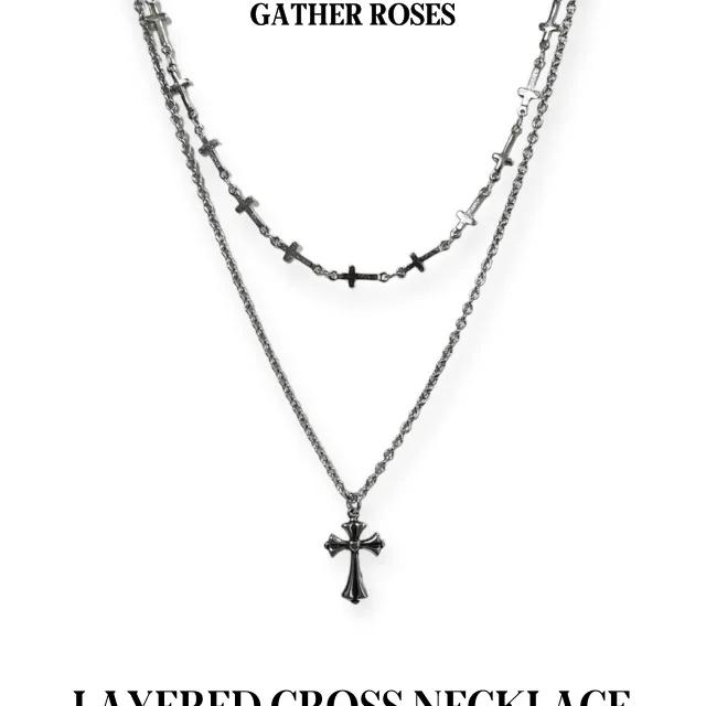 [자체제작] Layered Cross Necklace 십자가 써지컬 펜던트 초커 레이어드 네크리스 목걸이