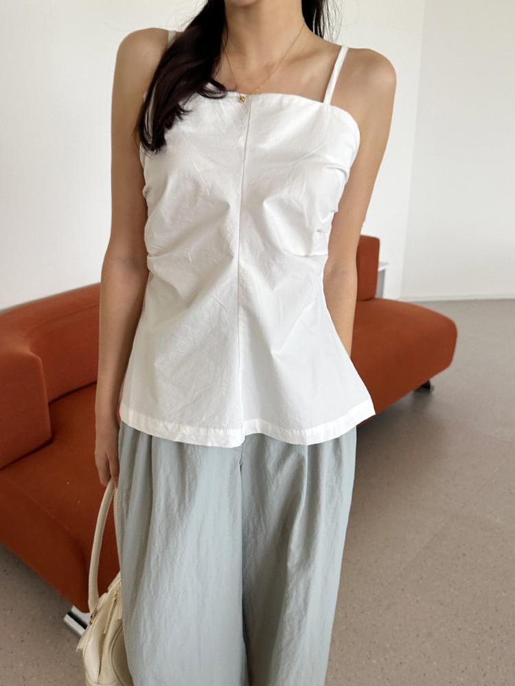 멜로디 셔링 핀턱 나일론 뷔스티에 끈조절 나시 플레어 블라우스