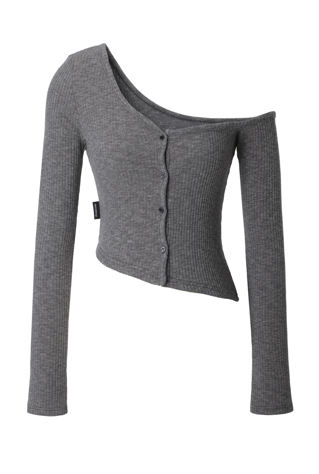 One-shoulder button melange tee
