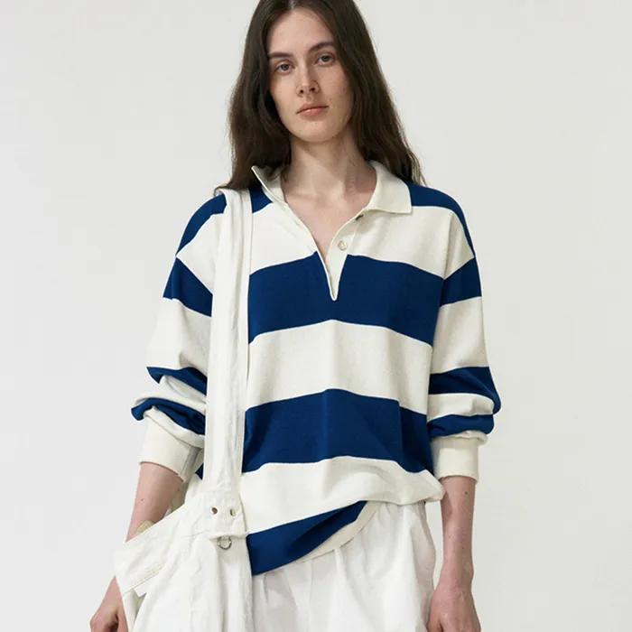 Stripe Collar Knit Pullover (Navy Stripe)