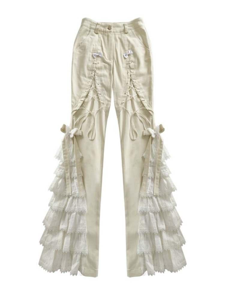 Lace-Up Tiered Bowknots Flared Pants【s0000008155】
