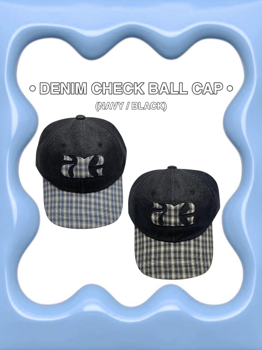 DENIM CHECK BALL CAP (NAVY / BLACK)