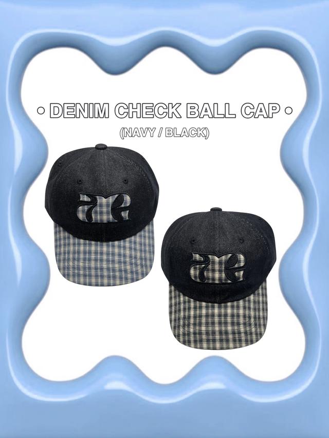 DENIM CHECK BALL CAP (NAVY / BLACK)