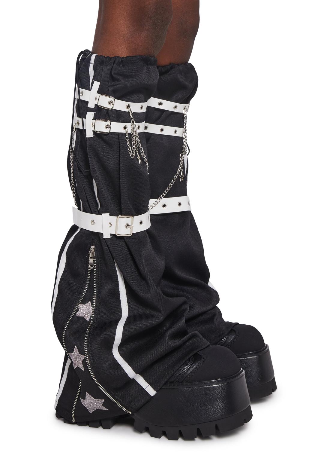 Star Point Leg Warmers With Buckles - BLACK / ONE SIZE