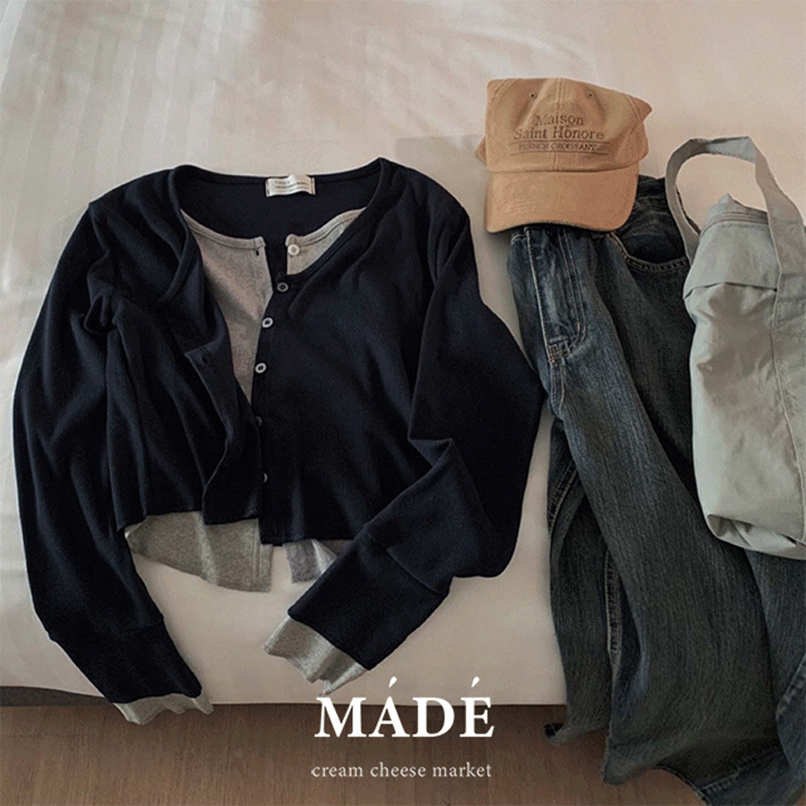 [1만장돌파🎉/일체형/그레이아이 당일출고 ] 자체제작 #크치Made 레이어드 골지 가디건, 니트 긴팔티 - t