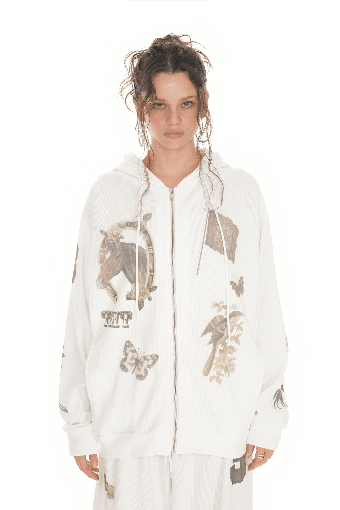 WESTERN WAFFLE ZIP-UP HOODIE (WHITE)