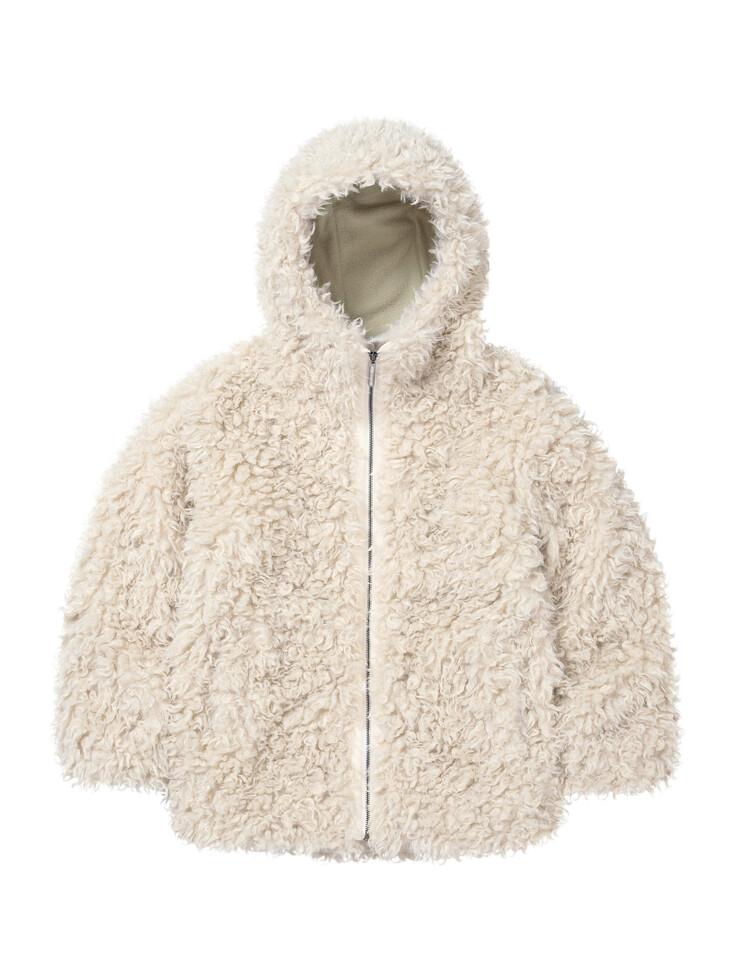 Shearling Fur Hoodie Ivory