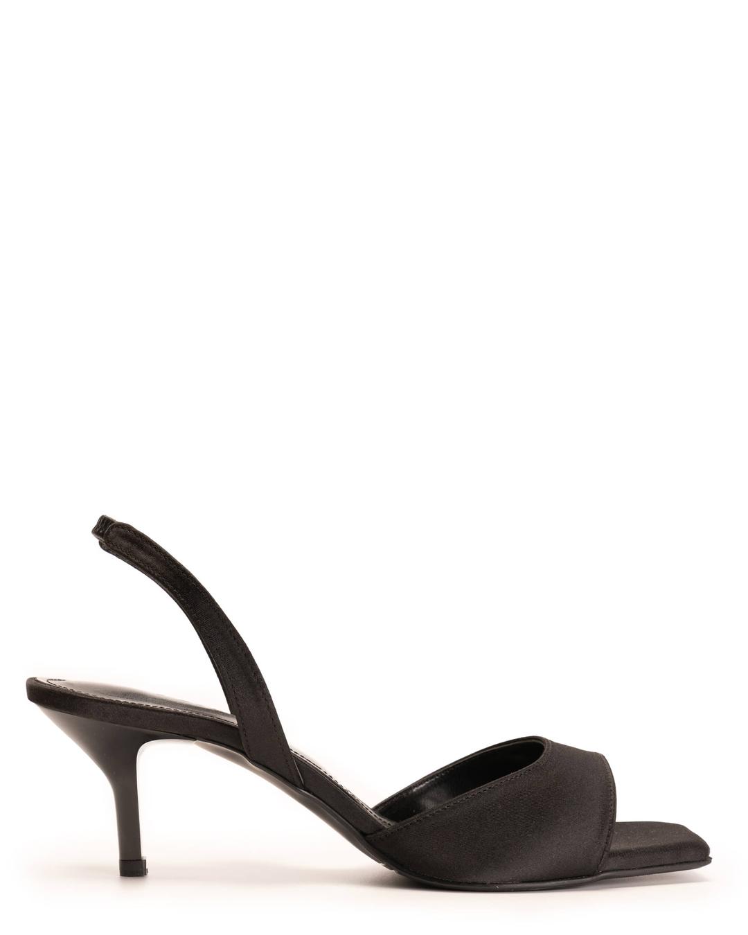 black satin mule slingback (black metal heels ver.)