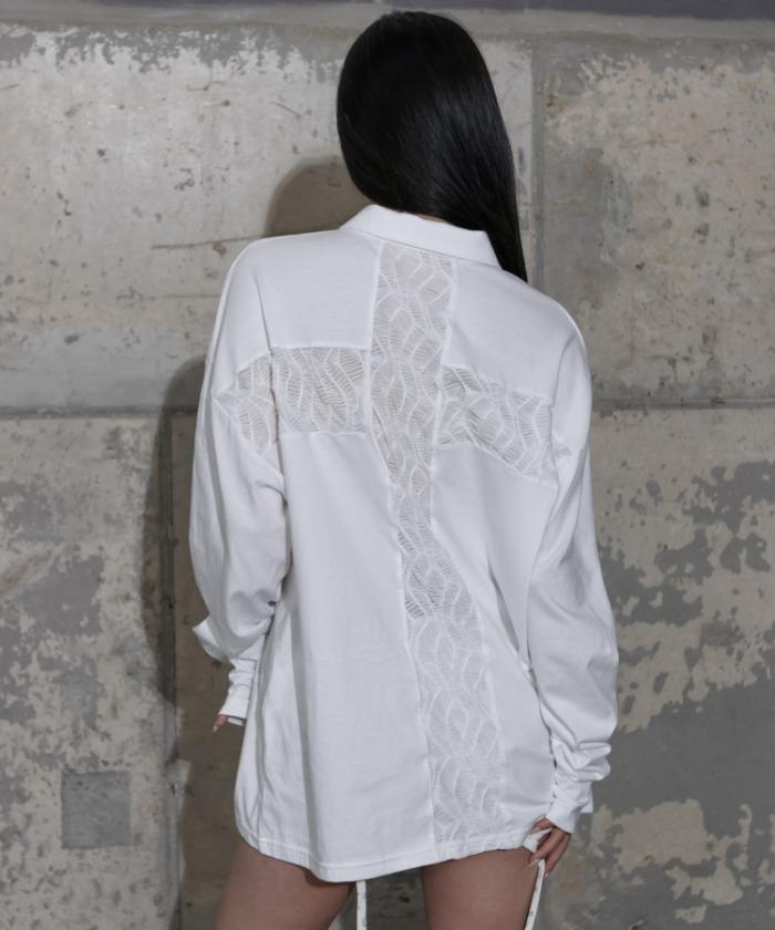 BACK CROSS OVER FIT COLLAR TEE (WHITE) F25ZB021