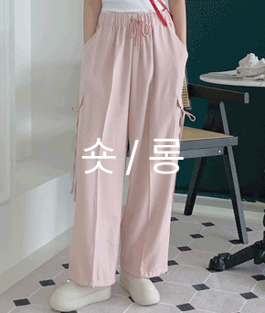[블랙 당일출고] 노컷_발레코어리본카고pt (밴딩와이드팬츠,여름트레이닝팬츠,장마룩,여름꾸안꾸,여름카고바지,빅사이즈,키작녀팬츠)