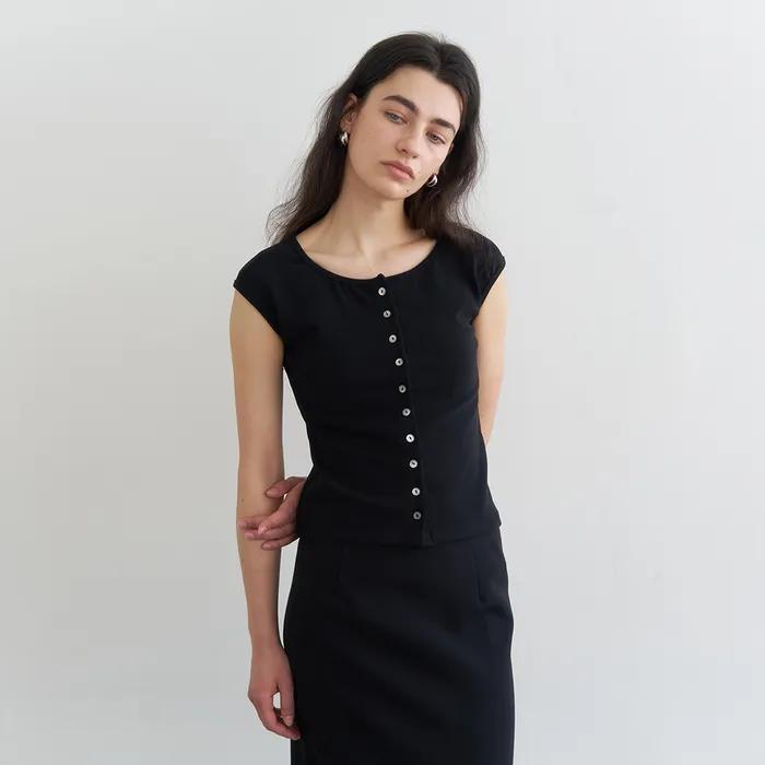 Button Ribbed Top (Black)