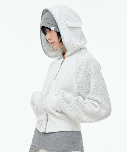 FLOWER WAFFLE HOOD ZIP-UP [IVORY]