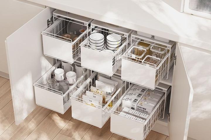 [예약판매][단독] 싱크대 정리 슬라이딩 선반 (고급스러운 파우더 코팅/쉬운 설치)