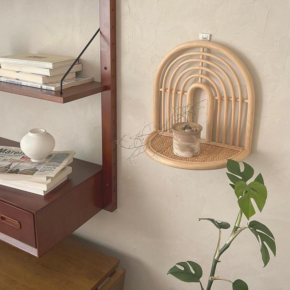 [★﻿8/31까지 특가할인] 라탄벽선반 무지주 무타공 꼭꼬핀 화분선반 식물선반 미니선반 원목 인테리어소품
