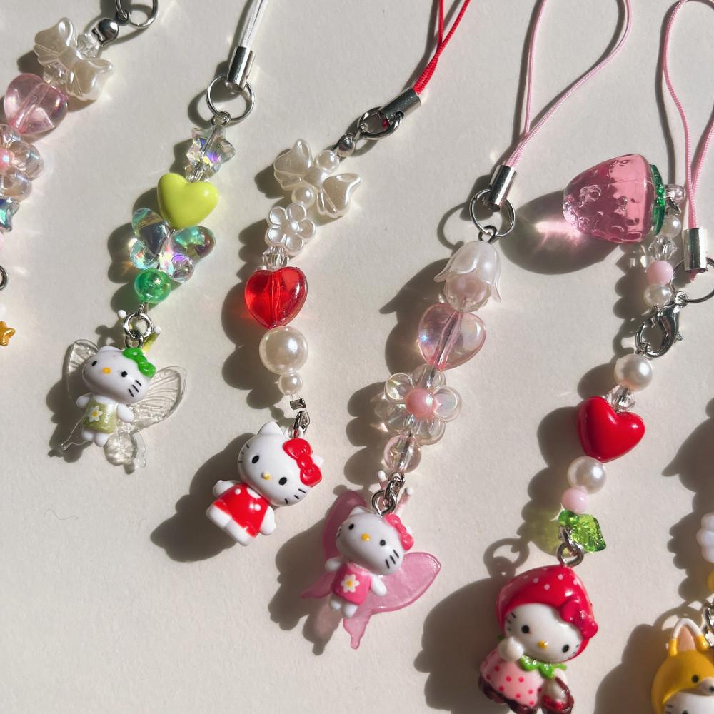 [키티 스트랩 키링 모음] 키치 y2k 선물 커플 에어팟 버즈 키링 차키 진주 가방 키홀더