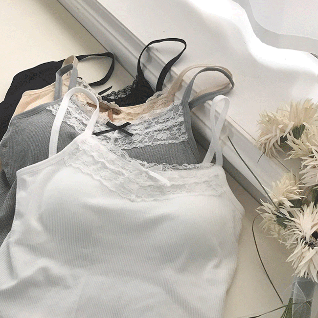 [캡내장/여리슬림핏🎀] 리본레이스크롭캡나시티 (4color)