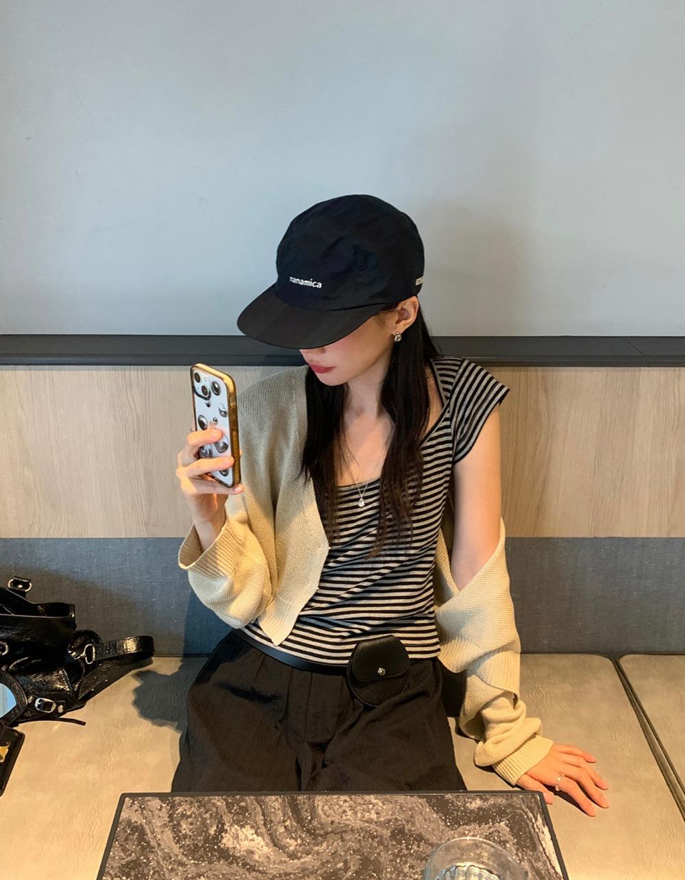 오브나인 [AN] stripe wide neck  tee
