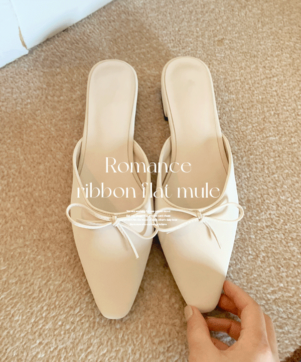 Romance ribbon flat mule - 3color  봄/데이트룩/하객룩/데일리룩/출근룩/오피스룩/졸업식룩/여리/기본/퍼/트위드/청바지/니트/자켓/가디건/스커트/나시/셔츠