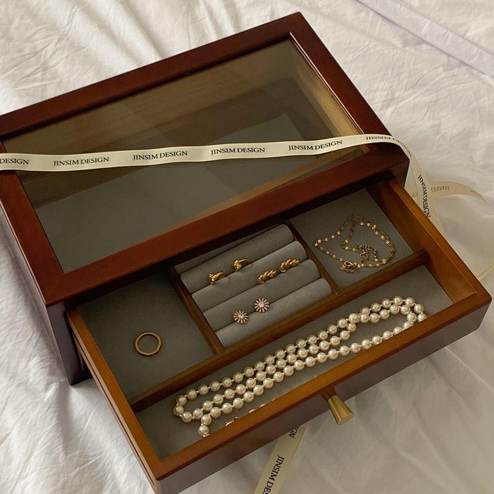 진심디자인 호두 원목 보석함 우드 쥬얼리 악세사리 보관함 귀걸이 목걸이 피어싱 반지 시계 보석 정리함 케이스